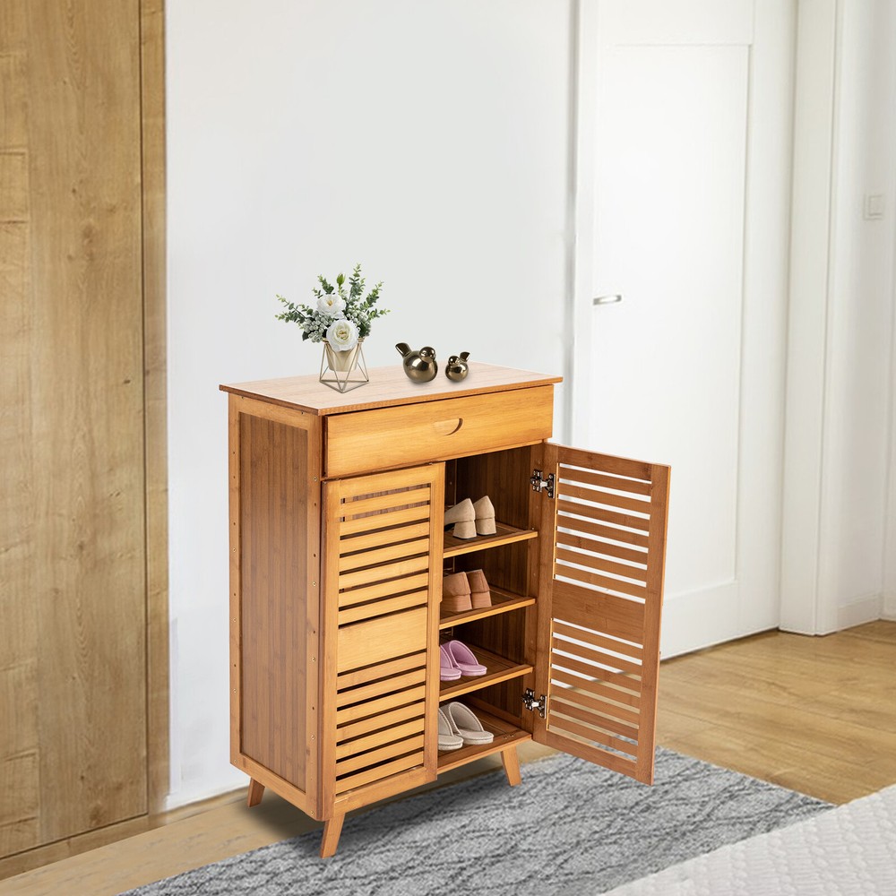 4 Tier Bamboo Shoe Rack Bookcase Storage Organizer Cabinet  