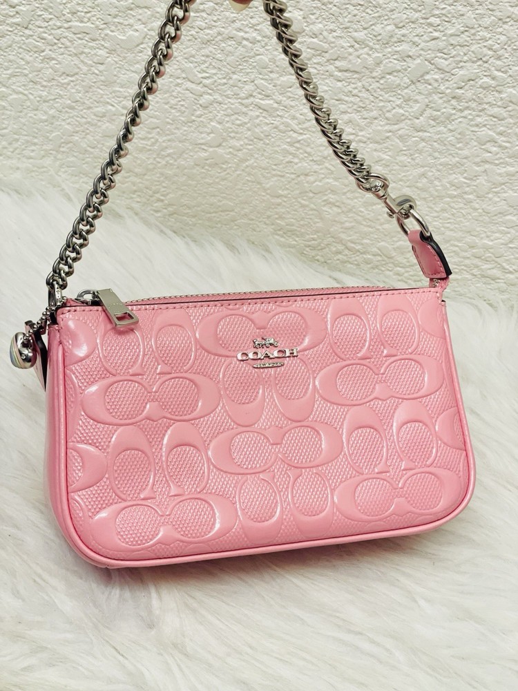 NWT Coach Nolita 19 In Signature Leather With Heart Charm CCZ27 Silver Pink