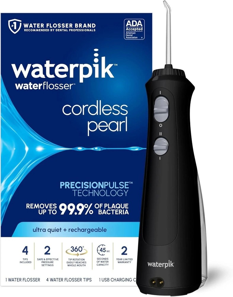 Waterpik Cordless Pearl Rechargeable Portable Water Flosser for Teeth, Gums