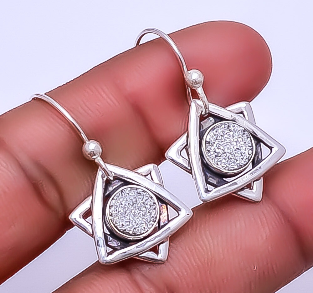 Silver Titanium Agate Drusy Designer 925 Sterling Silver Earring 1.33