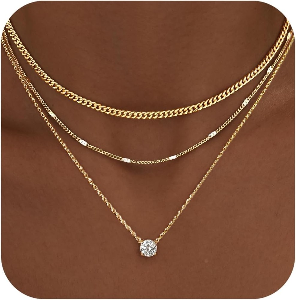 WomenGifts Layered Gold Necklaces for Women, 14K Gold Sterling Silver Plated Dai