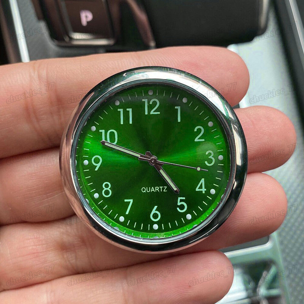 Green Car Clock Mini Luminous Quartz Analog Watch Stick-On Clock Accessories