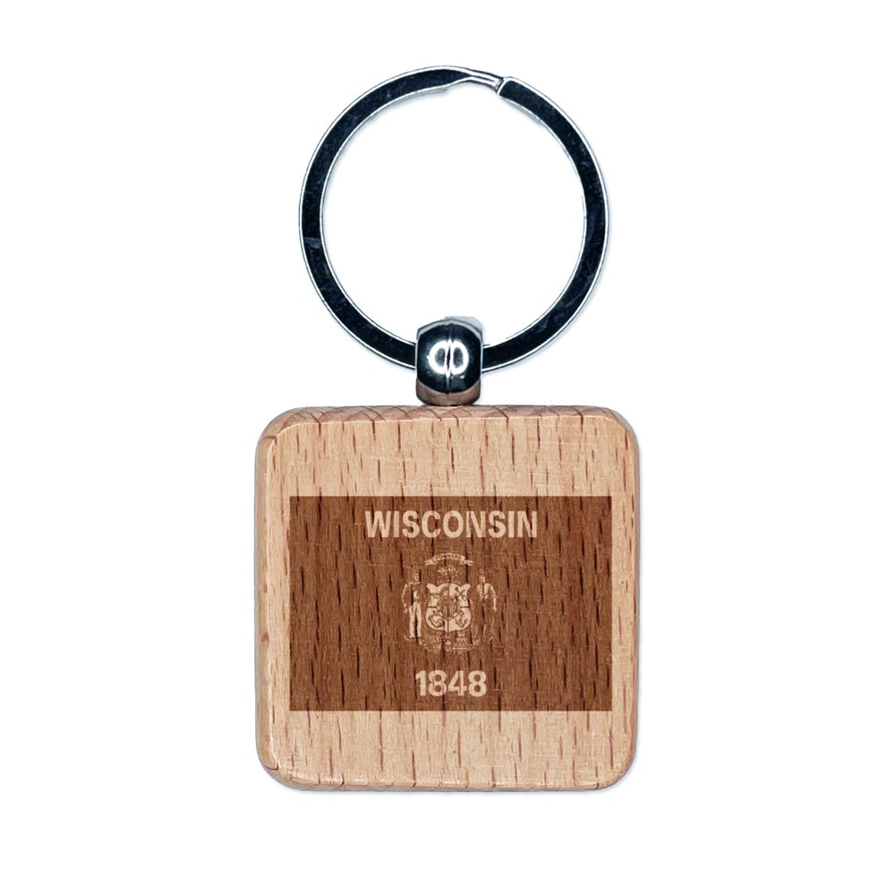 Wisconsin State Flag Wooden Laser Engraved Keychain Charm