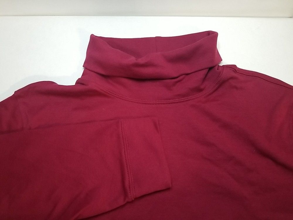 LL Bean Womens 1X Plus Long Sleeve Mock Neck Red Top Shirt 100% Cotton