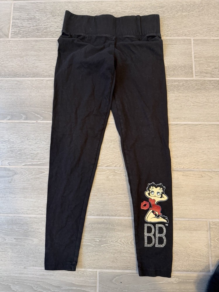 Universal Studios Betty Boop Black Glitter Rhinestone Leggings Women Size M