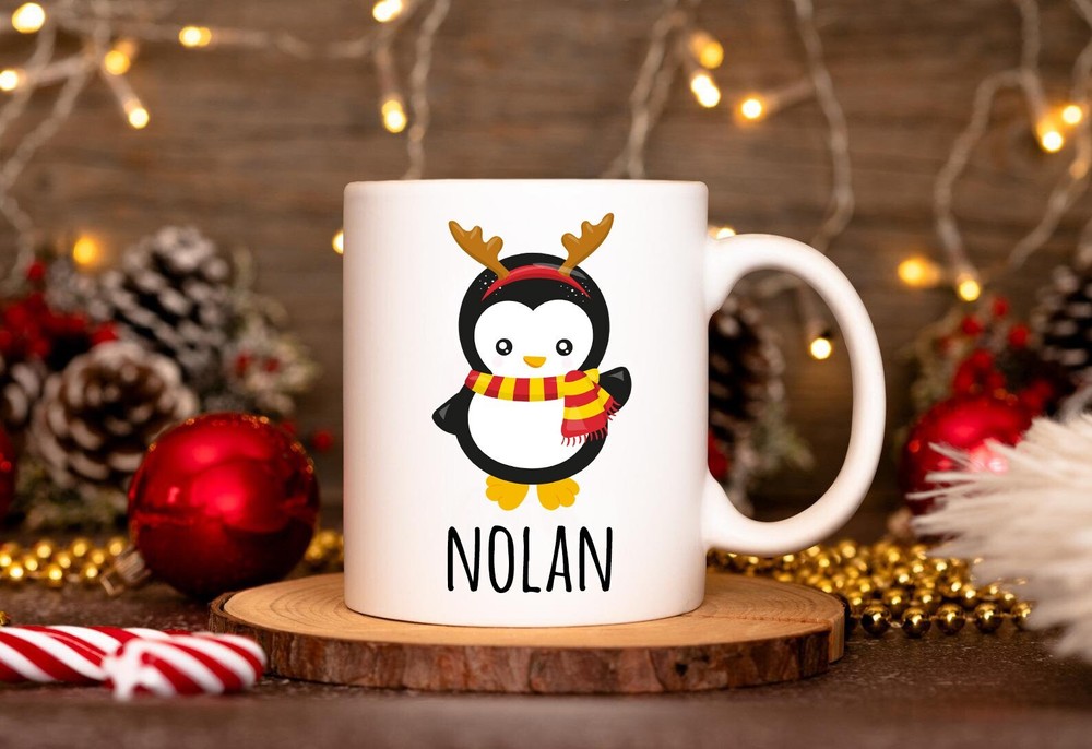 Personalised Penguin Christmas Mug Penguin Lover Mug Custom Name Mug