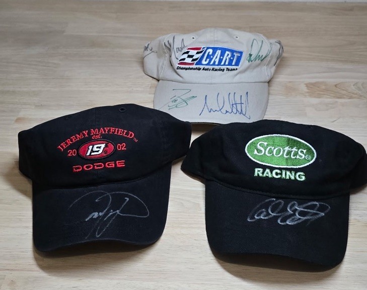 Lot of 3 VTG Autographed Racing Hats NASCAR CART Jeremy Mayfield Carl Edwards