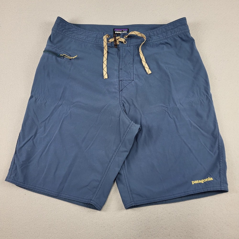 Patagonia Board Shorts Mens 32 Blue Swim Trunks Drawstring Zip Pocket Quick Dry