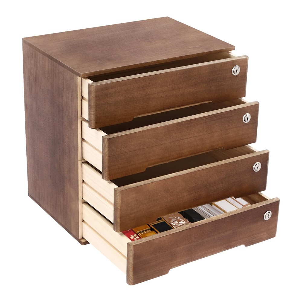 4 Layers Vintage Jewelry Organizer Wooden File Storage Box with Lockable Drawers