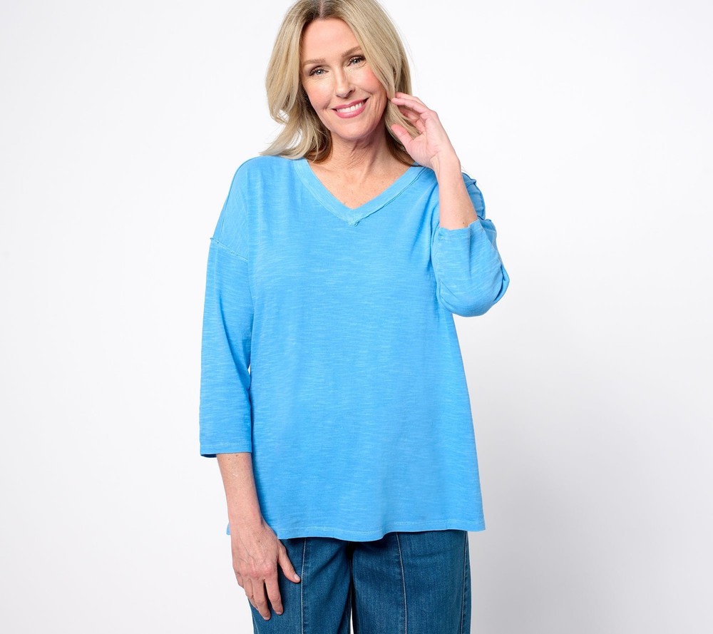 LOGO by Lori Goldstein Women's Top Sz 2XS (XXS) 100% Cotton Slub Blue A683851
