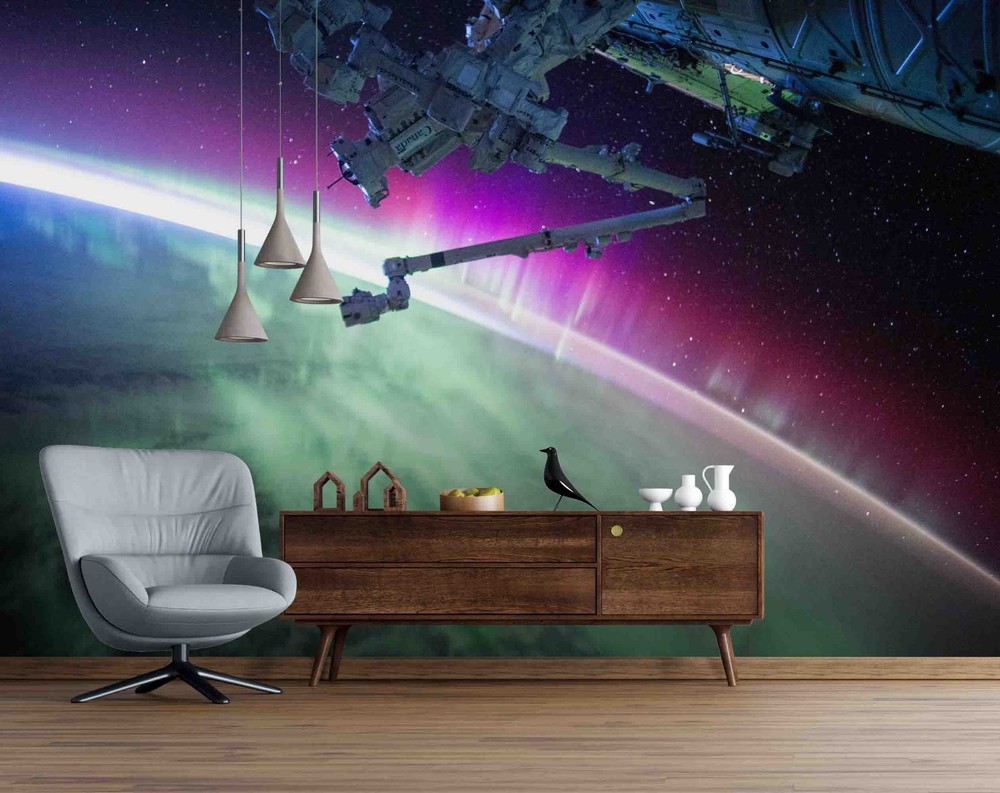 3D Space Station Earth Wall Murals Wallpaper Murals Wall Sticker