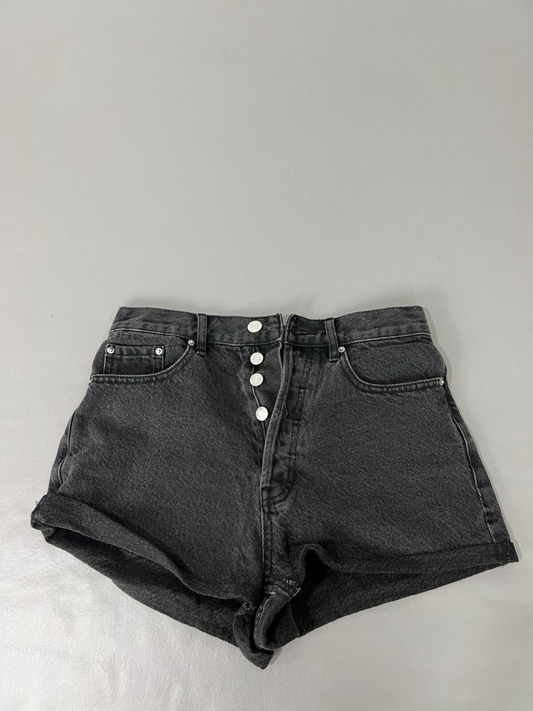 Playboy Pacsun Denim Jean Shorts Size 25 Black Bunny Logo Pockets Biker Booty