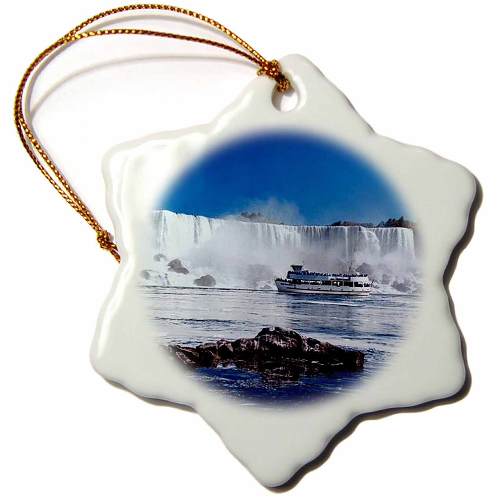 3dRose Niagara Falls With Boat 3 inch Snowflake Porcelain Ornament