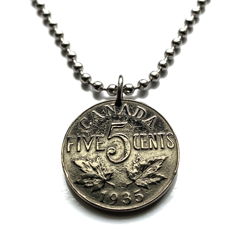 1933 Canada 5 Cents coin pendant Canadian maple leaves Montreal Vancouver 000370