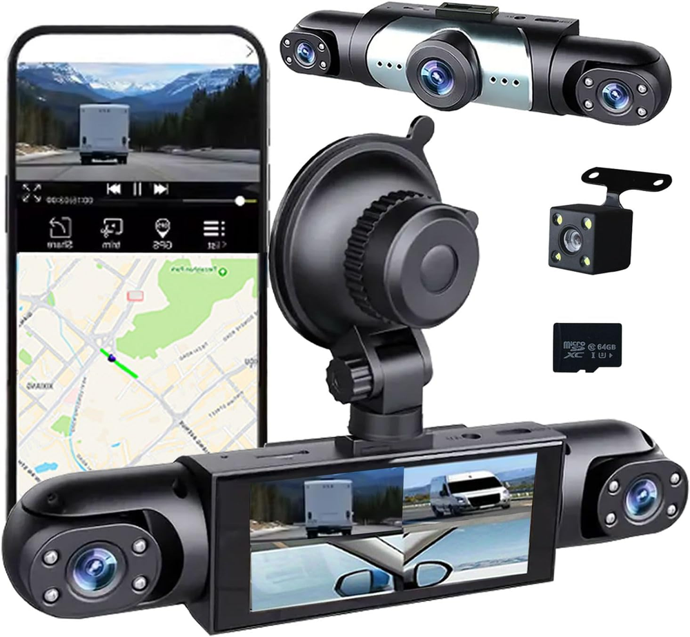 4 Channel Dash Cam 360° View, 1080P Front and Rear Inside, Left Right Dash Camer