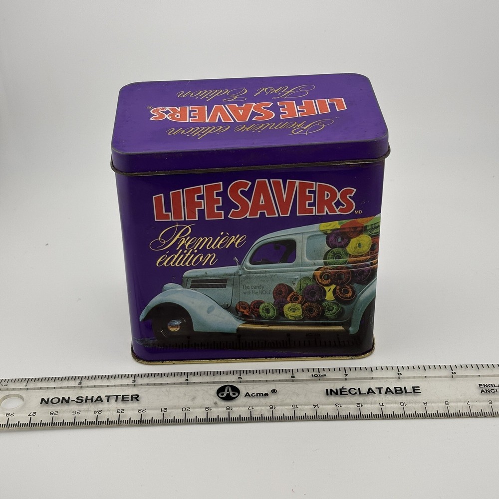 Vintage Lifesavers First Edition Tin Purple Old-Fashioned Candy Car Design