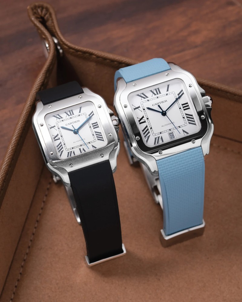 Sailcloth FKM Rubber Watch Strap for Cartier Santos L/M Quick Release Buckle