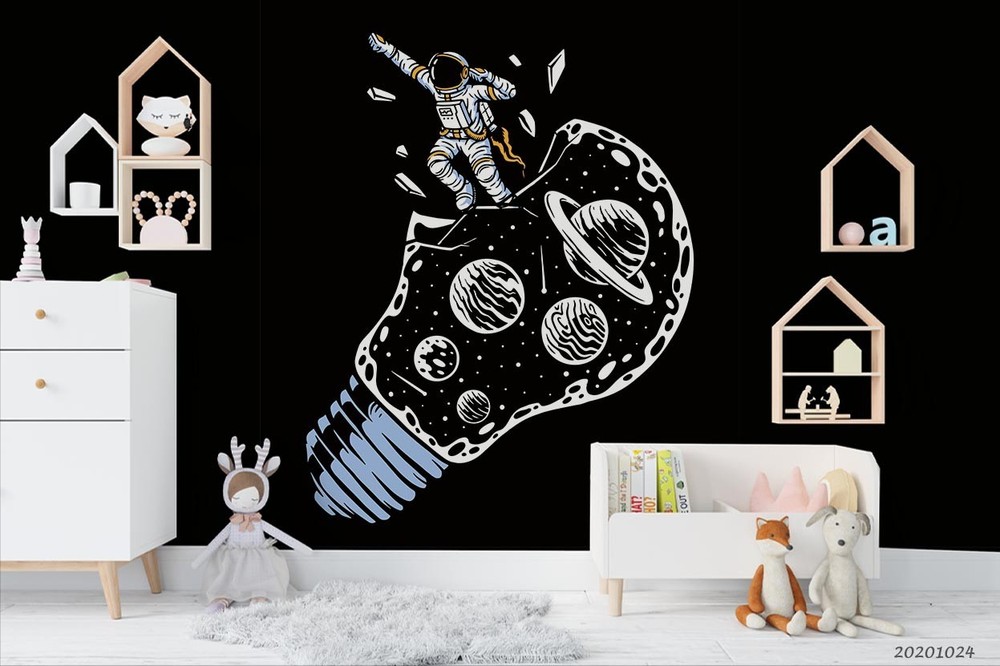 3D Lamp Astronaut Planet Illustration Wall Murals Wallpaper Murals Wall Sticker