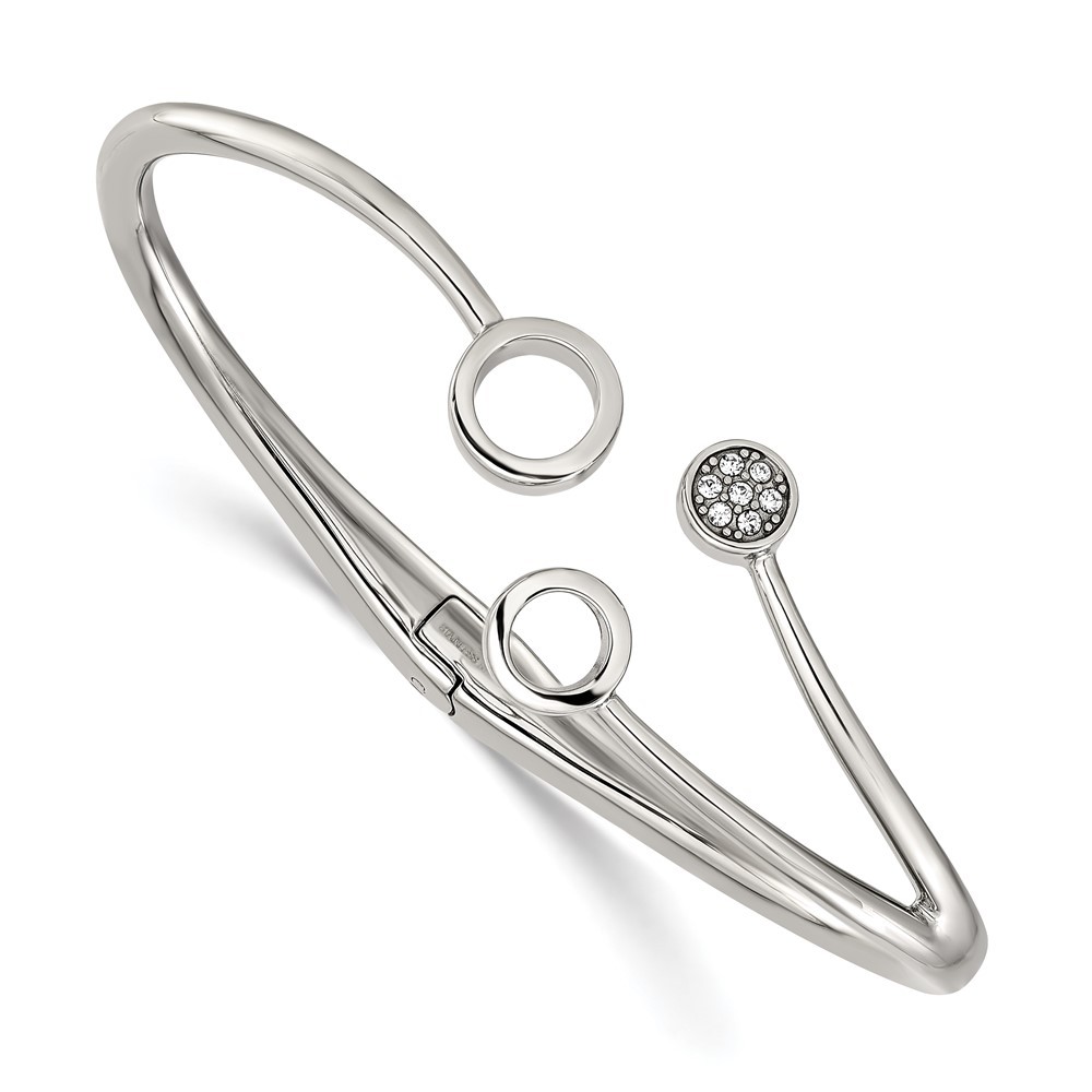 Stainless Steel Polished with Crystals Hinged Cuff Bangle Bracelet 6.75