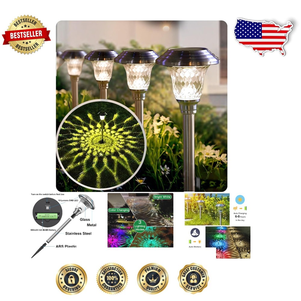 High Lumen 8-Pack Solar Pathway Lights with Waterproof All-Weather Design