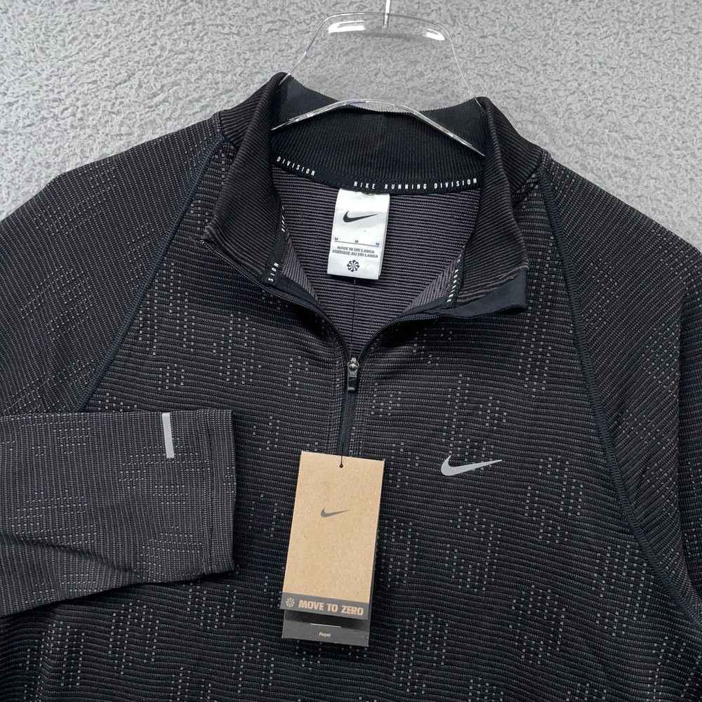 Nike Pinnacle Running Division 1/4 Zip Top Mens Medium Water Repellent Black NWT