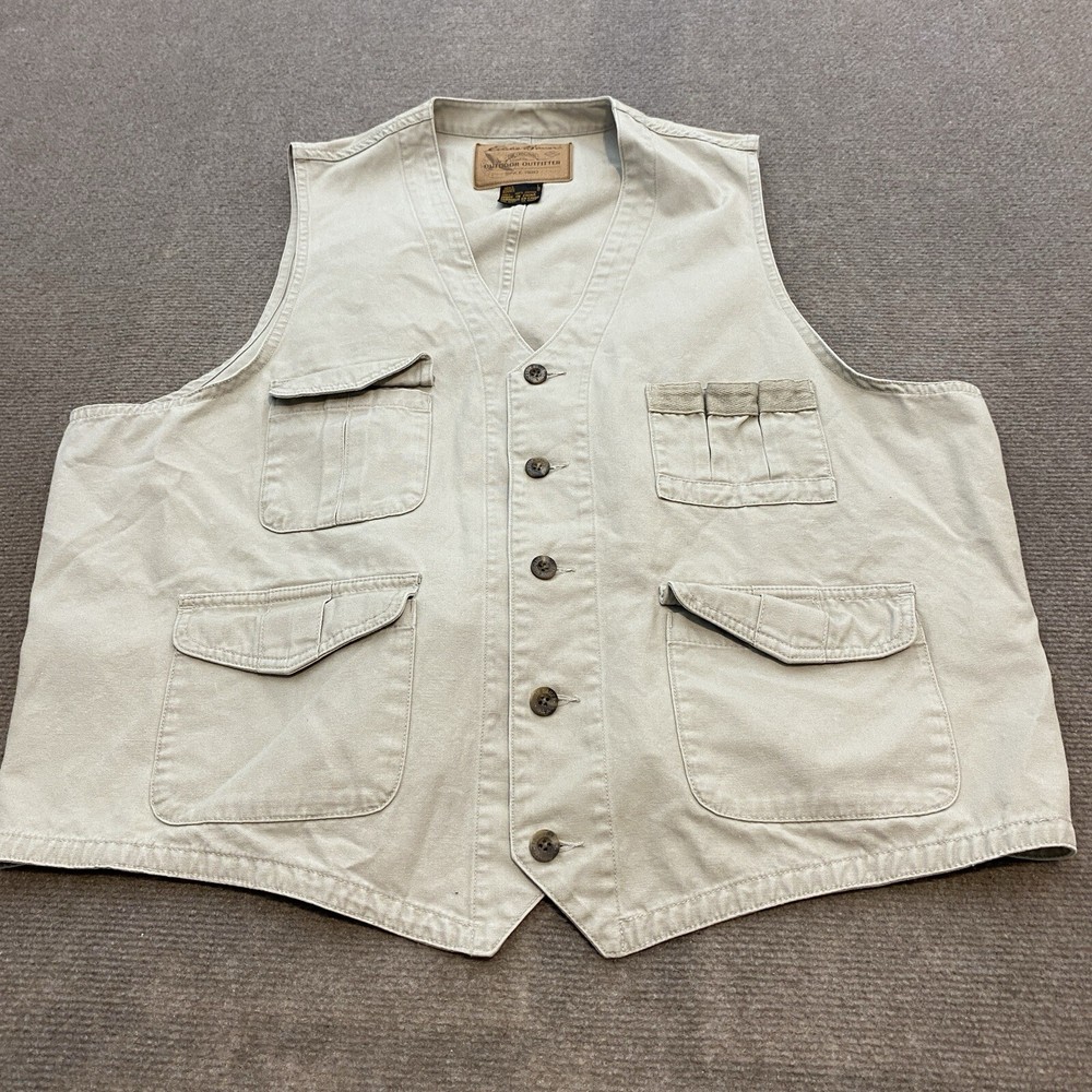 Vintage Eddie Bauer Vest Men's L Safari Fishing Utility Khaki Pockets Adjustable