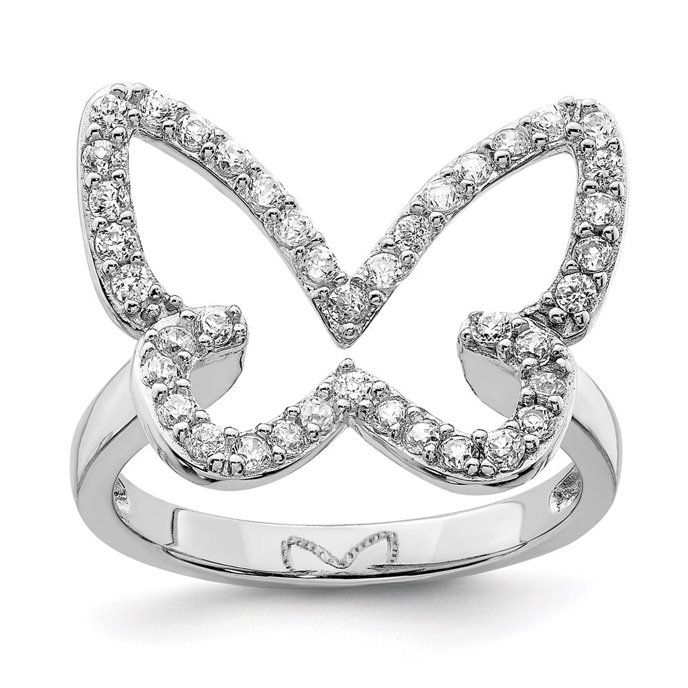 Sterling Silver Rhodium-plated Cubic Zirconia Butterfly Ring Size 7