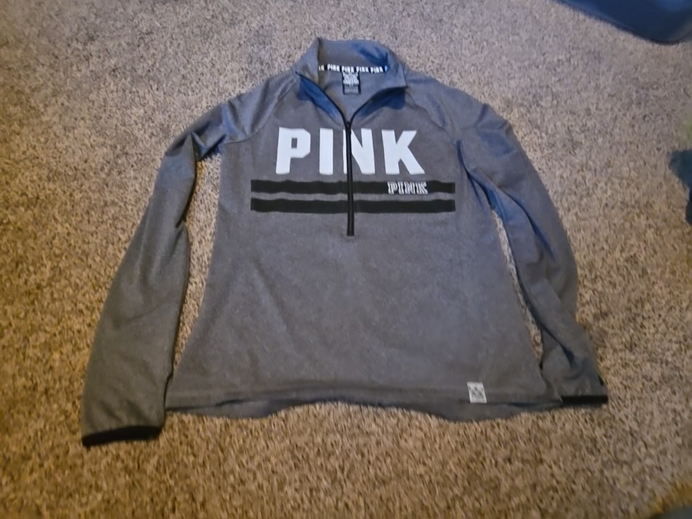 Pink Half Zip Lightweight Jacket Gray Medium With Thumb Holes