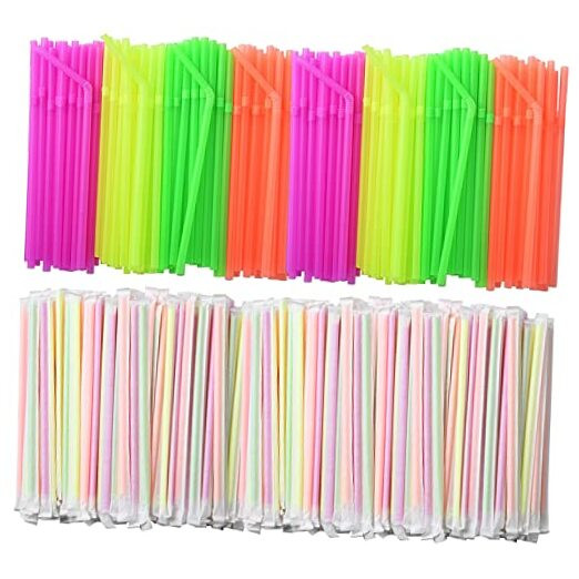 1000 Count Neon Flexible Plastic Drinking Straws, Individually Wrapped,
