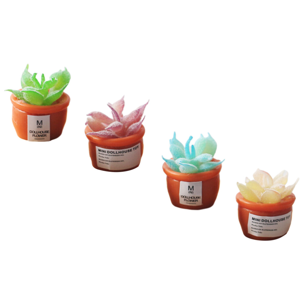 4Pcs Mini Artificial Dollhouse Plants for Model Scenes
