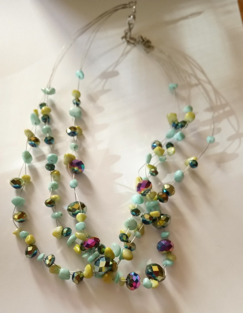 Women's Beaded Necklace Multi Strand Small Stones Wire Chain 16