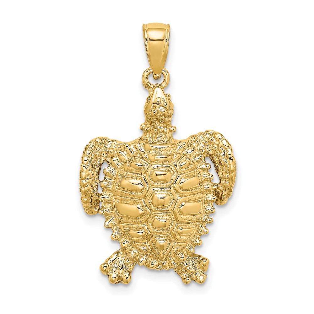 14K Yellow Gold Sea Turtle with Spiny Shell Charm Pendant L-30 mm, W-19.3 mm