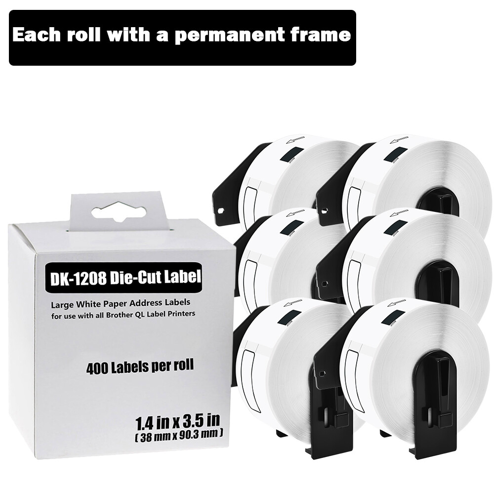 38mm x 90mm 6-Roll Shipping Labels for Brother QL810W DK-1208 1.5x3.5 Inch