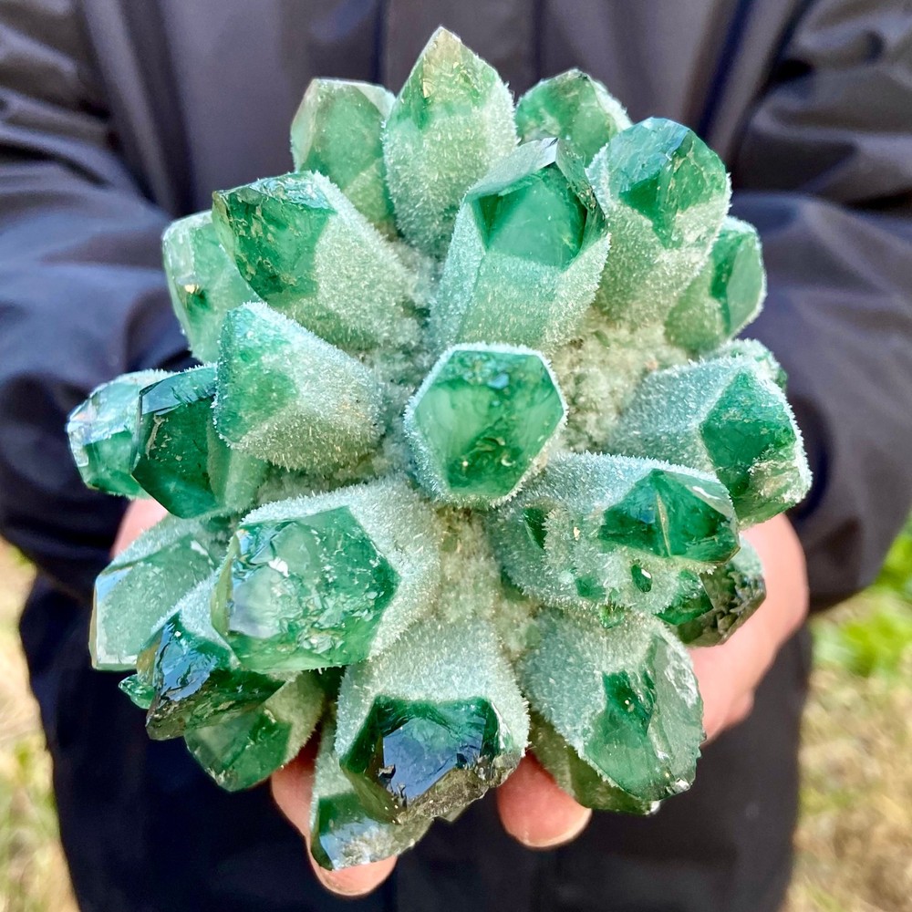 1.99LB Newly Discovered GREEN Phantom Quartz Crystal Cluster Mineral Sample