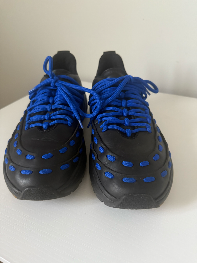 Bottega Veneta Black Blue Leather Sneakers Men Size 42 US 8.5