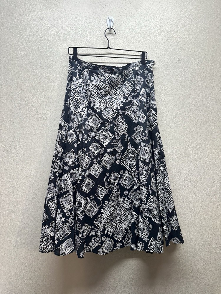 Coldwater Creek Womens Black White Boho Maxi Skirt Cotton Large Paisley
