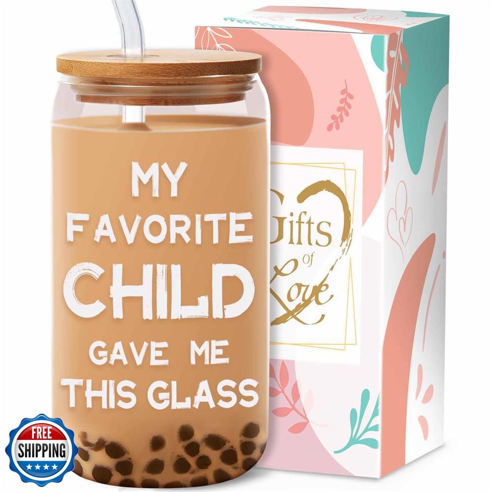 OneGemn 16oz Glass Tumbler with Lid and Straw - Perfect Gift for Mom or Dad from Daughter