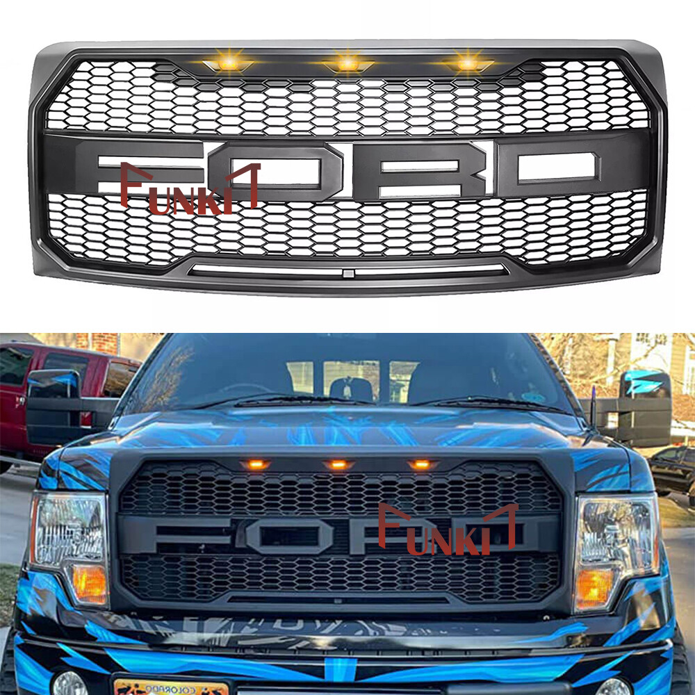 Front Bumper Grill for 2009-2014 Ford F150 F-150 Raptor Style Grille Matte Black