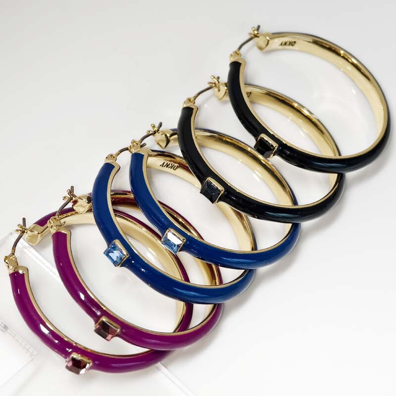 New 40mm DKNY Enamel Hoop Earrings Gift Fashion Women Jewelry 3Colors Chosen