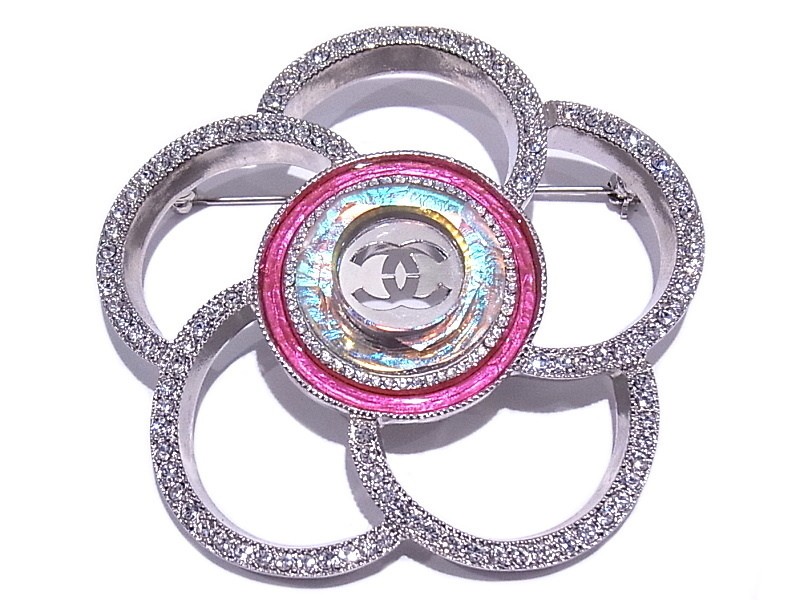 Chanel Brooch Camellia Coco Mark 17S Rhinestone 642264