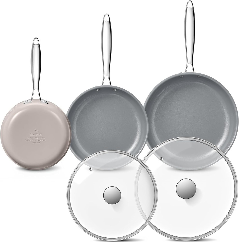 Non Stick Frying Pans Set Ceramic Frying Pans Nonstick W/ Lid Molecular-bonded