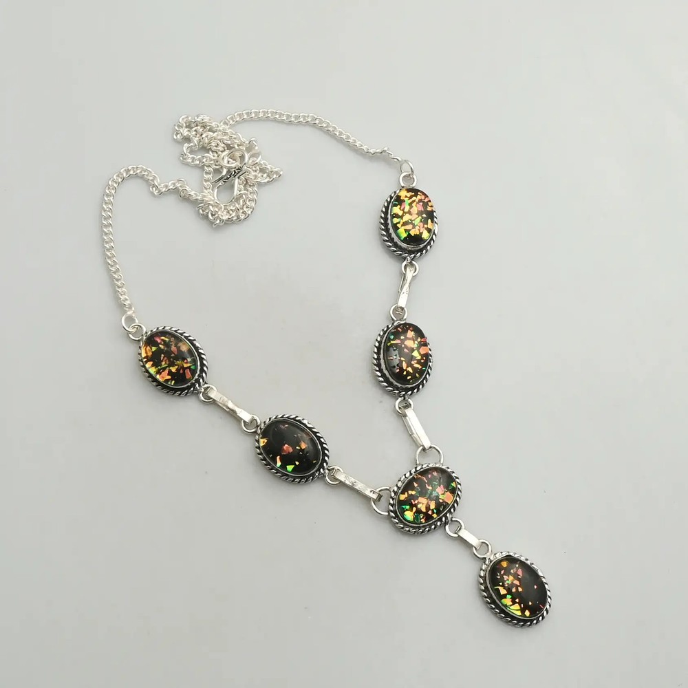 Doublet Opal Gemstone Ethnic Handmade Necklace Jewelry For Women 29 Gms AN 23233