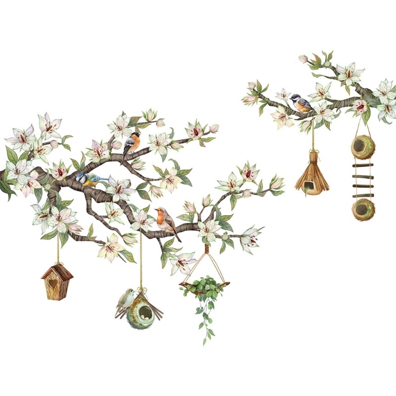 Wall Stickers Bird On Tree Branch Stickers Flower Decal Home Decorations