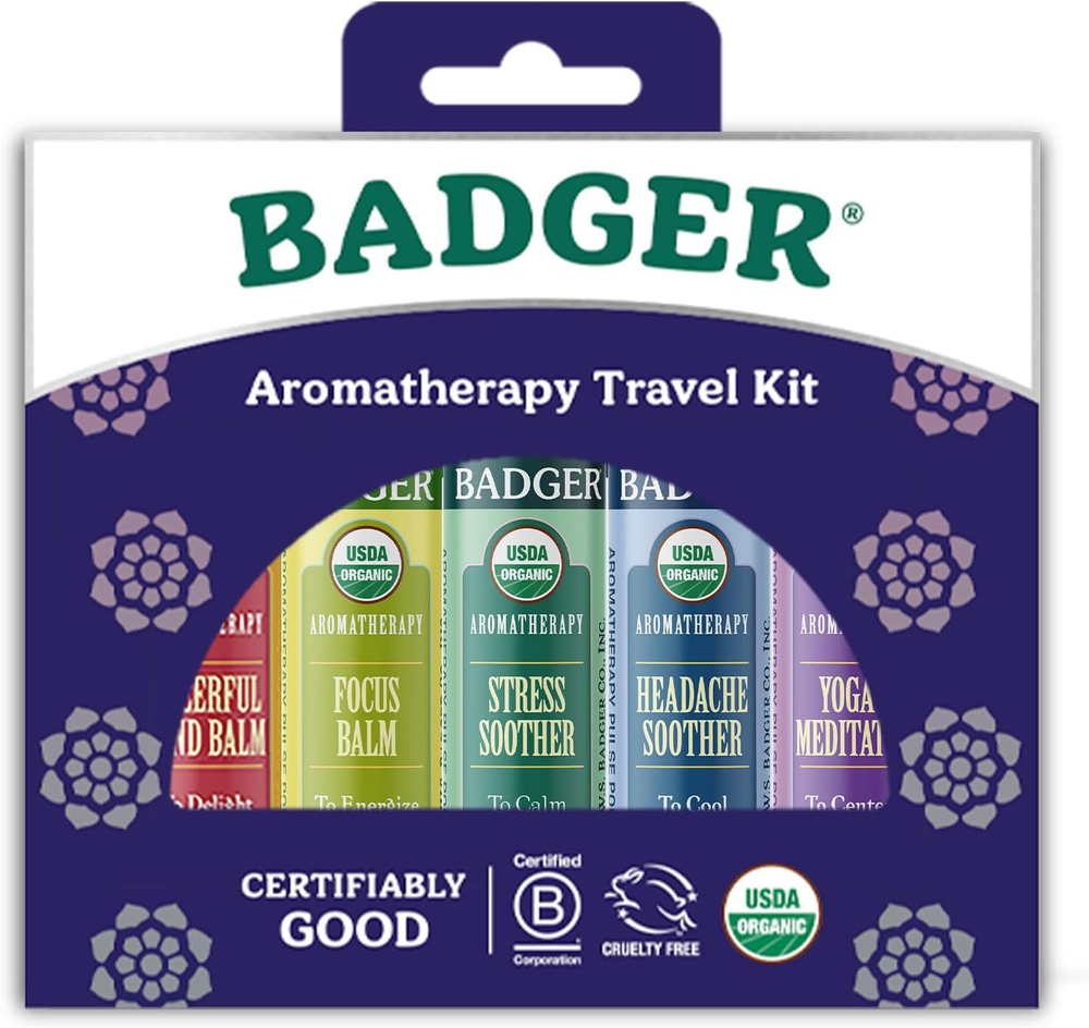 Badger Aromatherapy Travel Set with Organic Essential Oil Balms for Relaxation