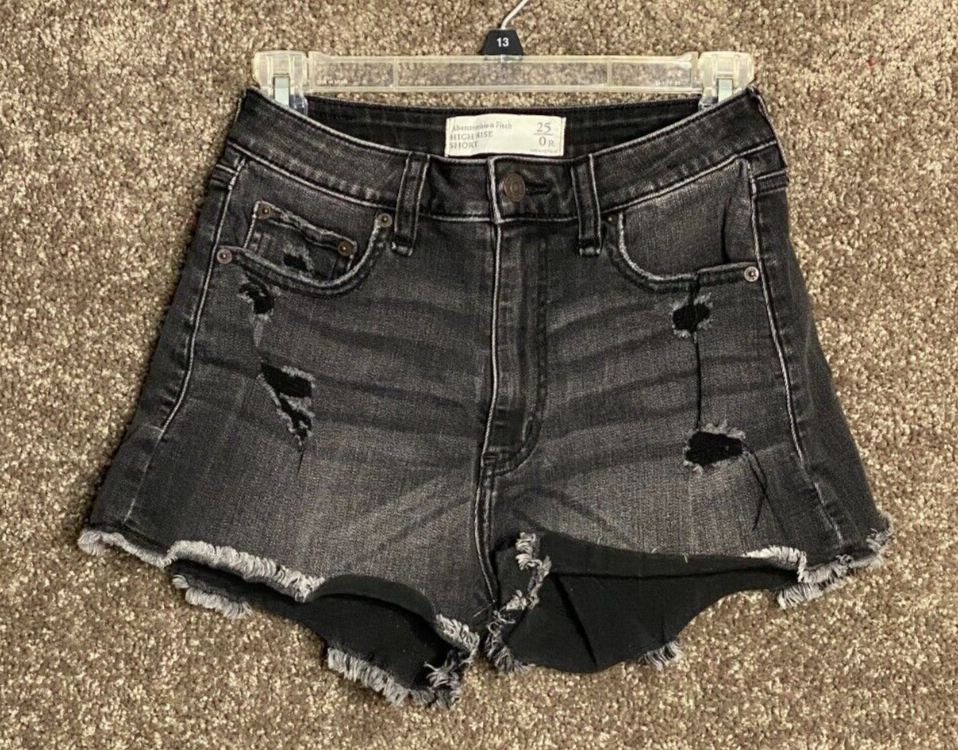 Abercrombie & Fitch Shorts Women 25/0 Black Denim Dark Wash Mom High Rise Cutoff