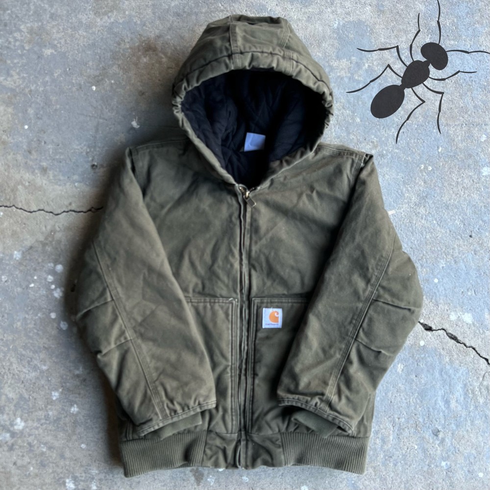 Vintage Y2K green Carhartt hooded work jacket youth style