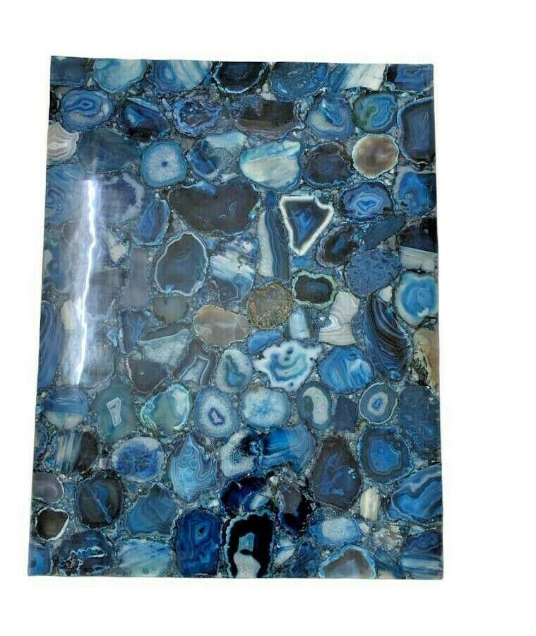 36-Inch Blue Agate Stones Coffee Table Top - Handmade Natural Stone Decor