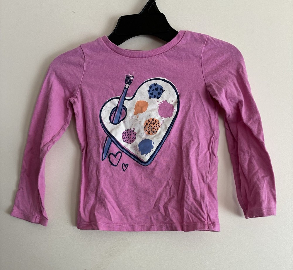Carter's Kids Girls Heart Paint Palette Cotton Crewneck Long Sleeve Shirt Pink 5