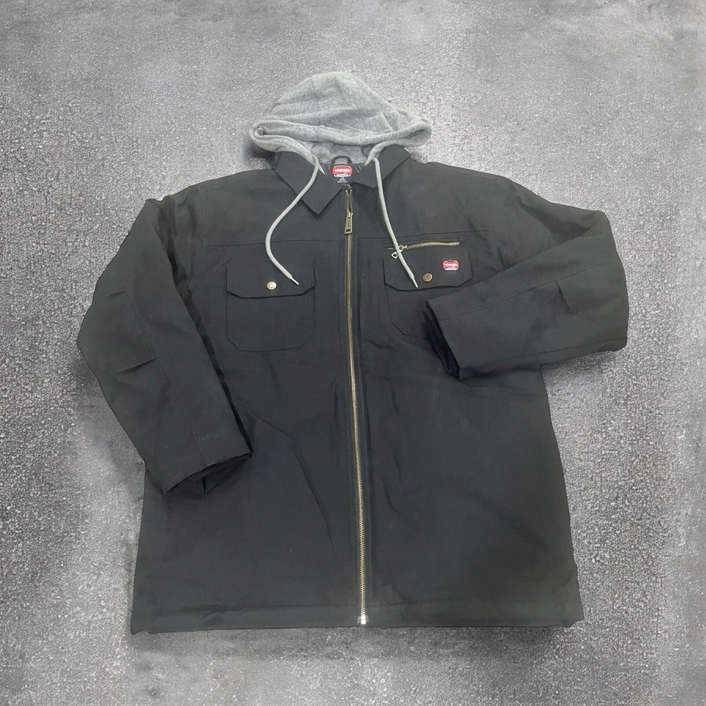 New Wrangler Heavy Duty Quilted Canvas Jacket Hoodie Size L 42-44 Zip-Up