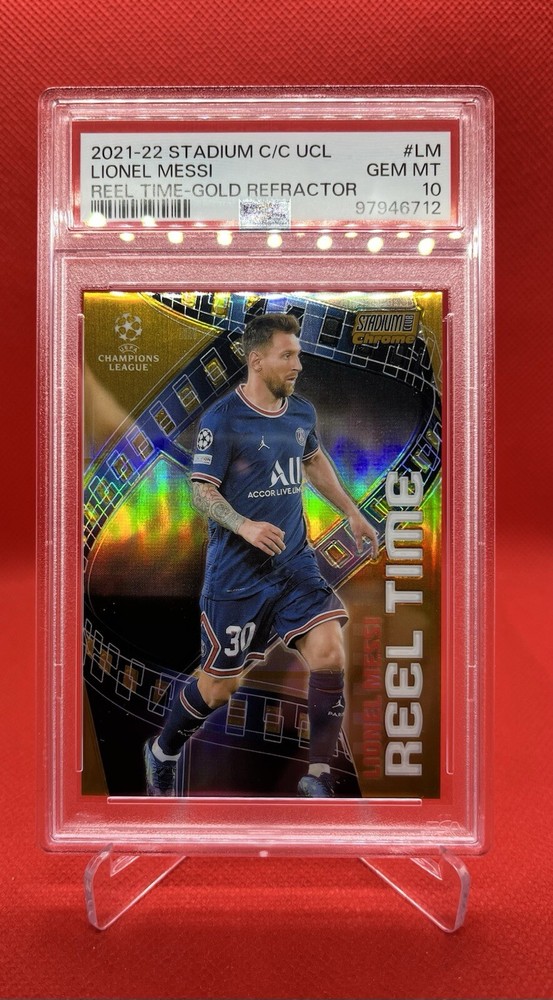2021-22 stadium club chrome UCL Lionel Messi Reel Time gold /50 PSA 10 - POP 6